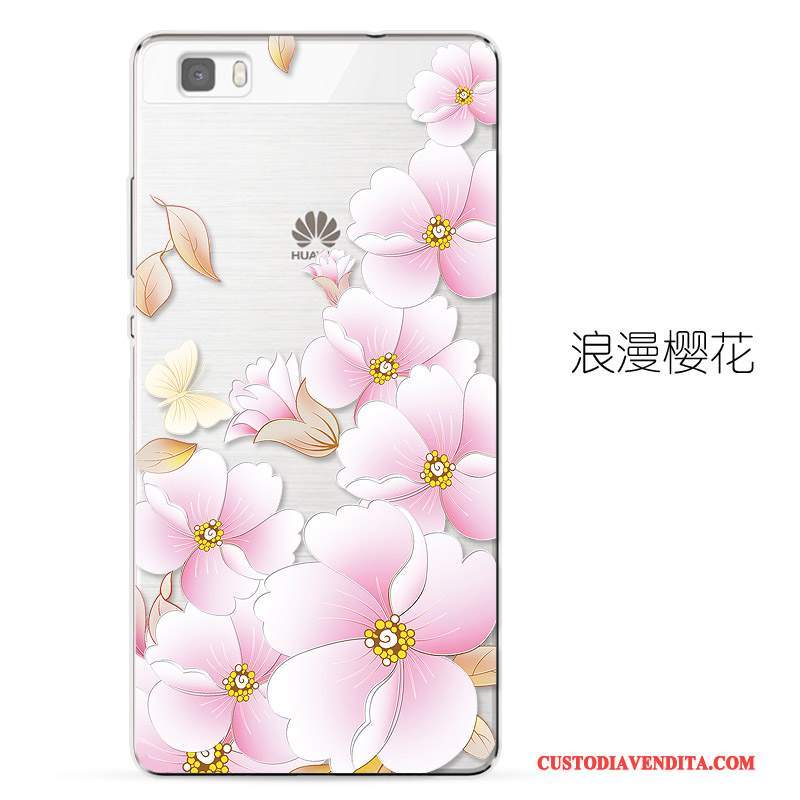Custodia Huawei P8 Lite Goffratura Trasparente Morbido, Cover Huawei P8 Lite Protezione Blu Chiarotelefono