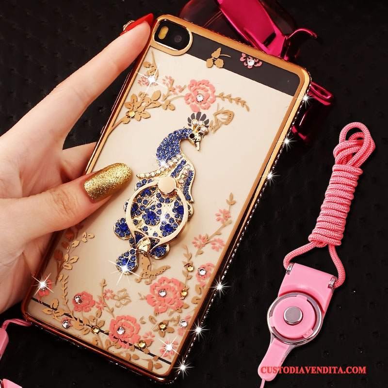 Custodia Huawei P8 Lite Strass Morbido Rosa, Cover Huawei P8 Lite Silicone Telefono Telaio