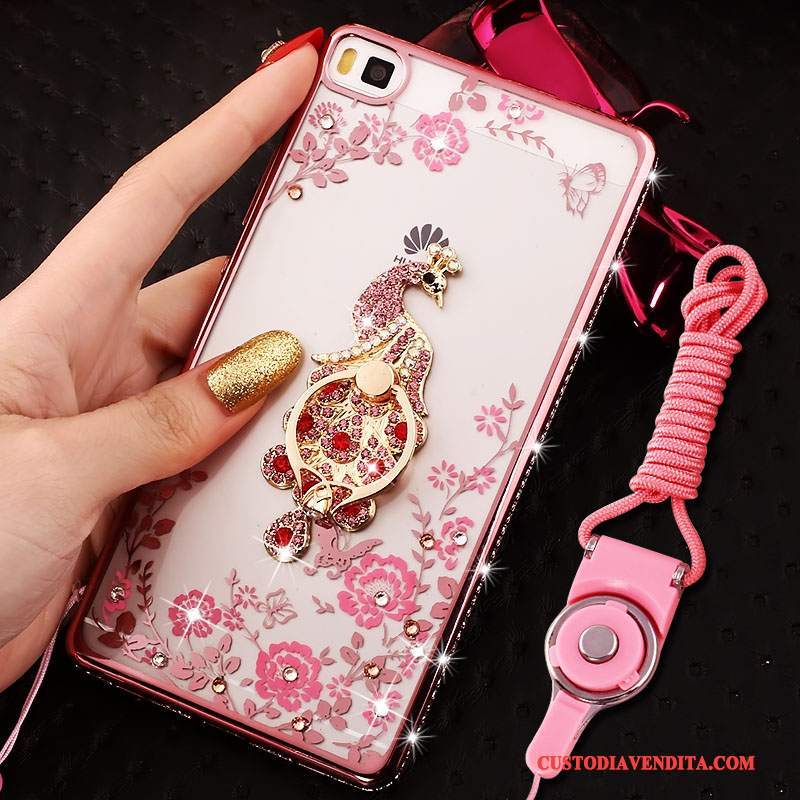 Custodia Huawei P8 Lite Strass Morbido Rosa, Cover Huawei P8 Lite Silicone Telefono Telaio