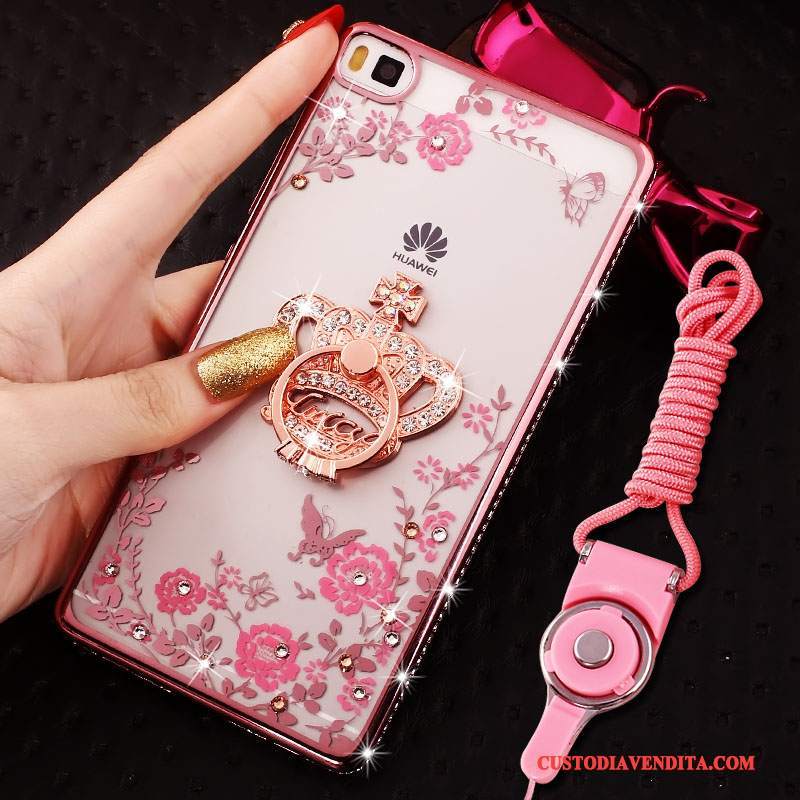 Custodia Huawei P8 Lite Strass Morbido Rosa, Cover Huawei P8 Lite Silicone Telefono Telaio