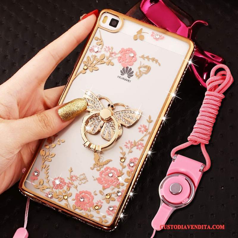 Custodia Huawei P8 Lite Strass Morbido Rosa, Cover Huawei P8 Lite Silicone Telefono Telaio
