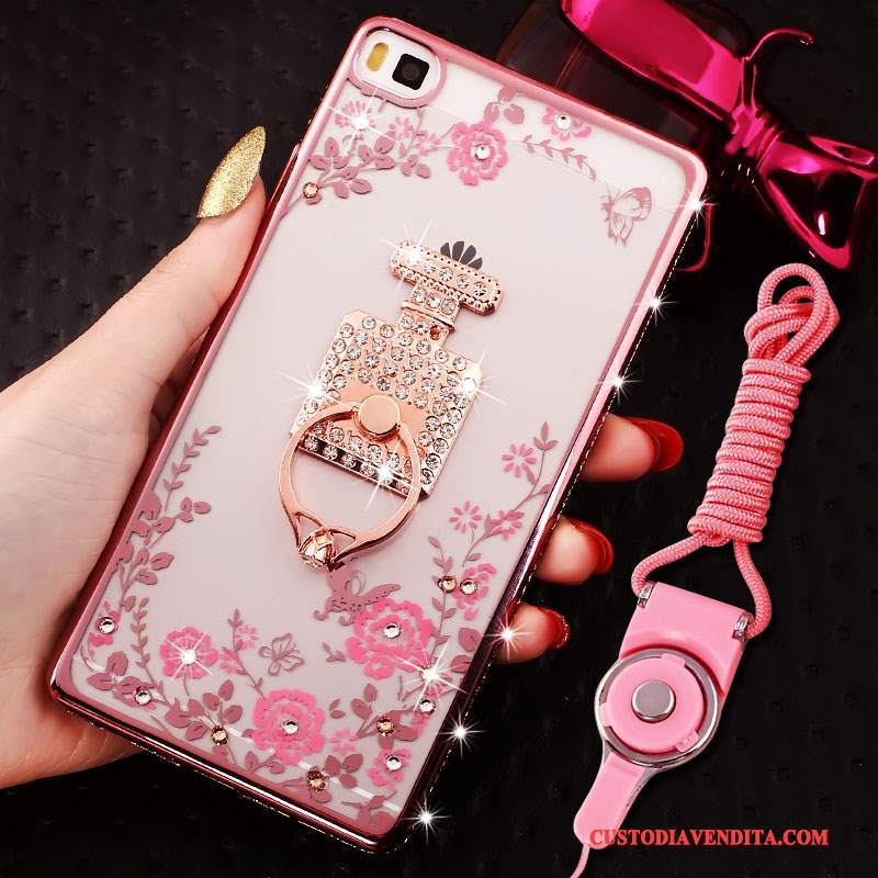 Custodia Huawei P8 Lite Strass Morbido Rosa, Cover Huawei P8 Lite Silicone Telefono Telaio