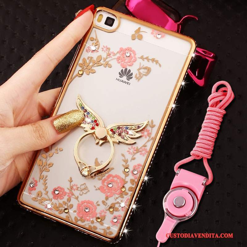 Custodia Huawei P8 Lite Strass Morbido Rosa, Cover Huawei P8 Lite Silicone Telefono Telaio