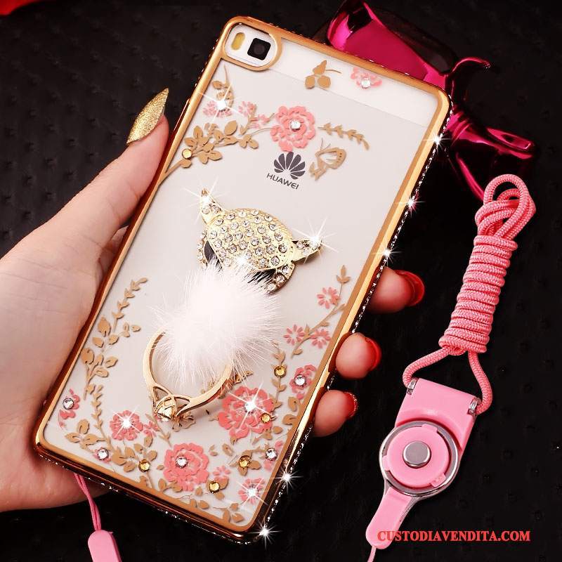 Custodia Huawei P8 Lite Strass Morbido Rosa, Cover Huawei P8 Lite Silicone Telefono Telaio