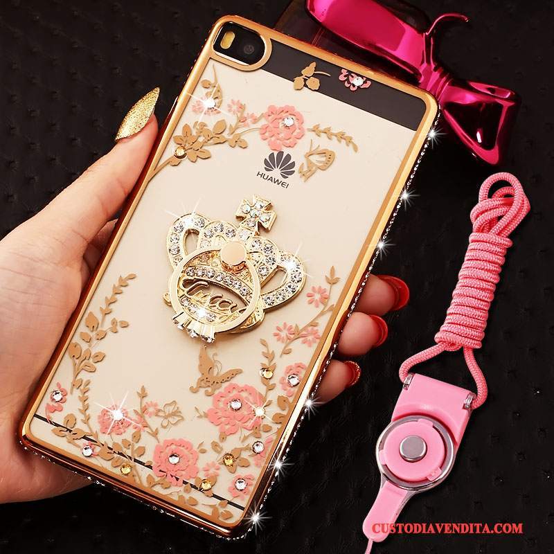 Custodia Huawei P8 Lite Strass Morbido Rosa, Cover Huawei P8 Lite Silicone Telefono Telaio