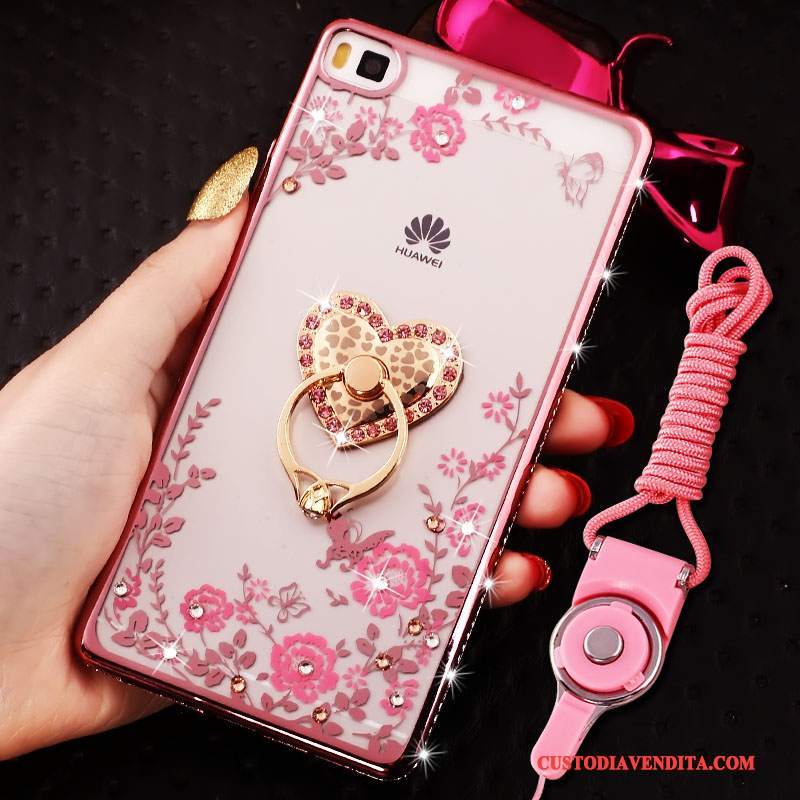 Custodia Huawei P8 Lite Strass Morbido Rosa, Cover Huawei P8 Lite Silicone Telefono Telaio