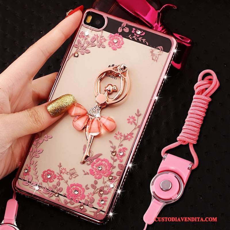 Custodia Huawei P8 Lite Strass Morbido Rosa, Cover Huawei P8 Lite Silicone Telefono Telaio