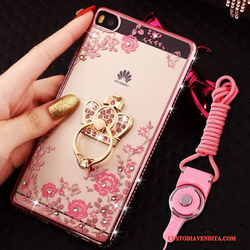 Custodia Huawei P8 Lite Strass Morbido Rosa, Cover Huawei P8 Lite Silicone Telefono Telaio