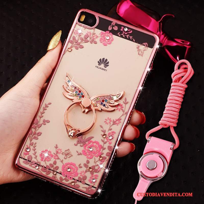 Custodia Huawei P8 Lite Strass Morbido Rosa, Cover Huawei P8 Lite Silicone Telefono Telaio