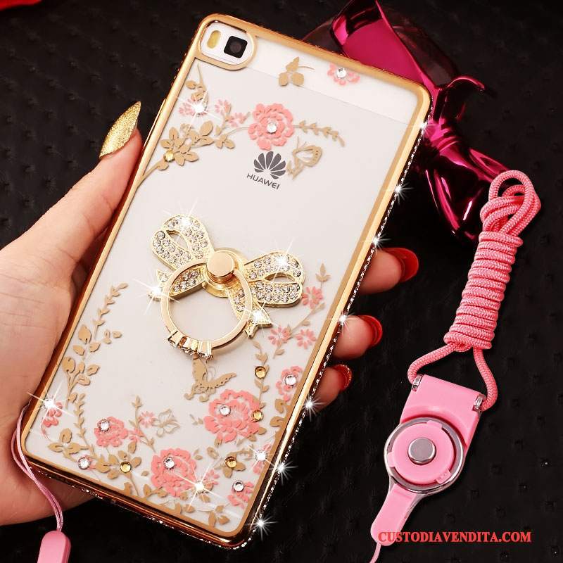 Custodia Huawei P8 Lite Strass Morbido Rosa, Cover Huawei P8 Lite Silicone Telefono Telaio