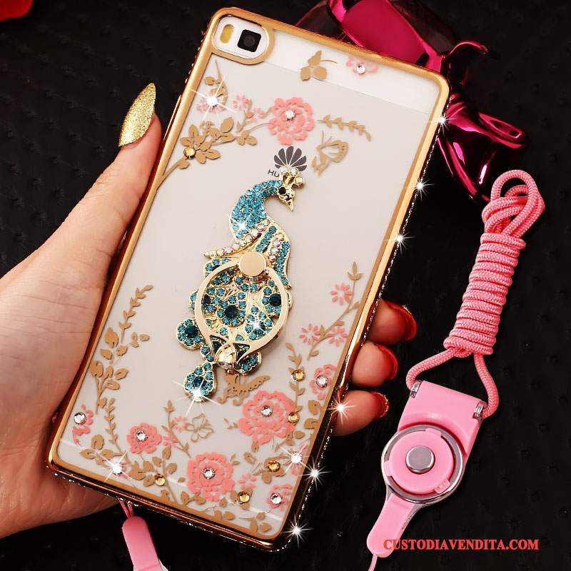Custodia Huawei P8 Lite Strass Morbido Rosa, Cover Huawei P8 Lite Silicone Telefono Telaio