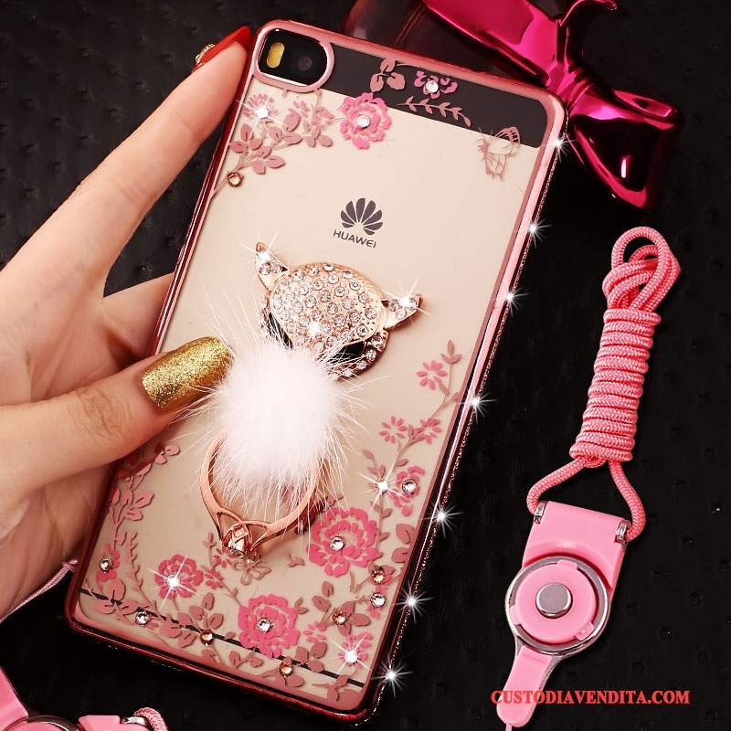 Custodia Huawei P8 Lite Strass Morbido Rosa, Cover Huawei P8 Lite Silicone Telefono Telaio