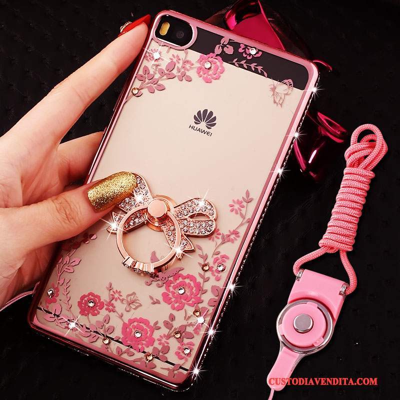 Custodia Huawei P8 Lite Strass Morbido Rosa, Cover Huawei P8 Lite Silicone Telefono Telaio