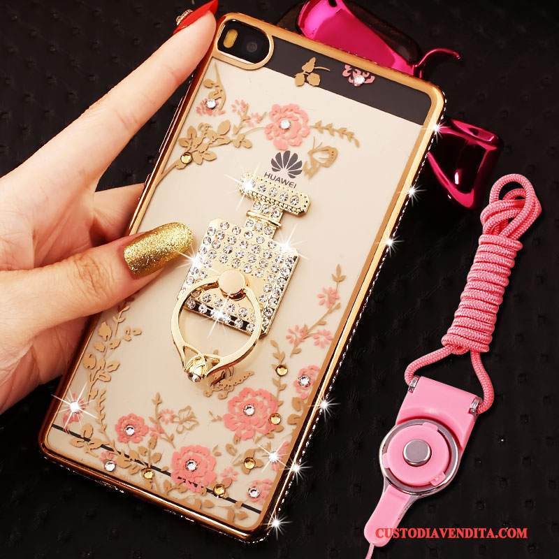 Custodia Huawei P8 Lite Strass Morbido Rosa, Cover Huawei P8 Lite Silicone Telefono Telaio