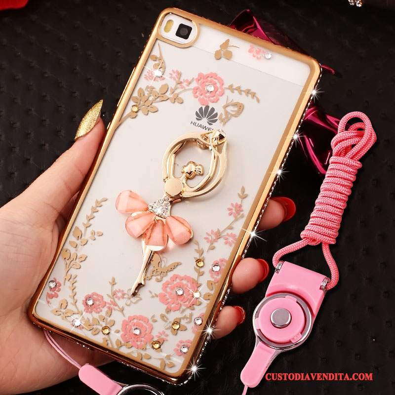 Custodia Huawei P8 Lite Strass Morbido Rosa, Cover Huawei P8 Lite Silicone Telefono Telaio