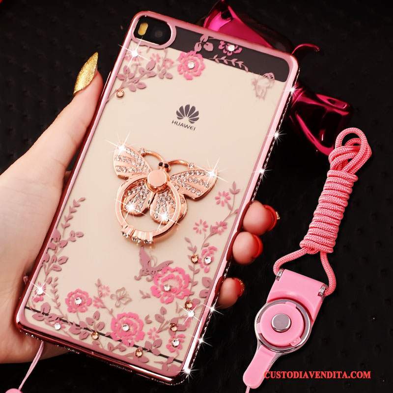 Custodia Huawei P8 Lite Strass Morbido Rosa, Cover Huawei P8 Lite Silicone Telefono Telaio