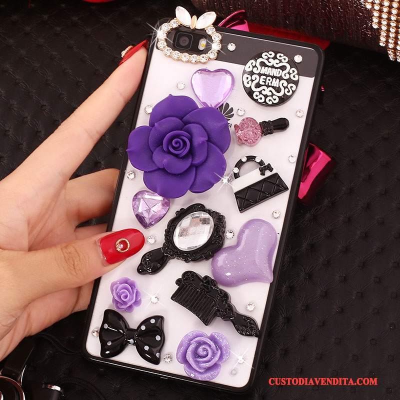Custodia Huawei P8 Lite Strass Rosa Gioventù, Cover Huawei P8 Lite Protezione Telefono Collo Appeso