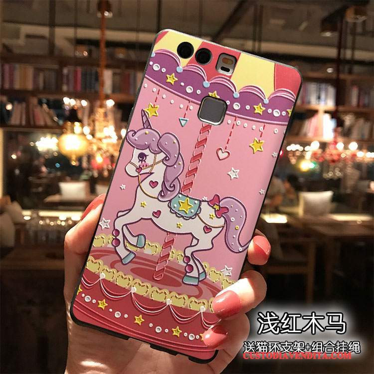 Custodia Huawei P9 Plus Cartone Animato Rosatelefono, Cover Huawei P9 Plus Silicone Di Personalità Ornamenti Appesi