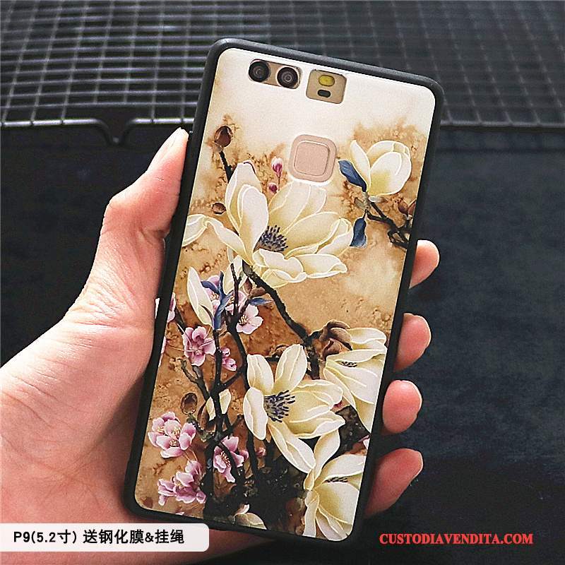 Custodia Huawei P9 Plus Goffratura Pellicola Protettiva Giallo, Cover Huawei P9 Plus Protezione Hemming Macchiati