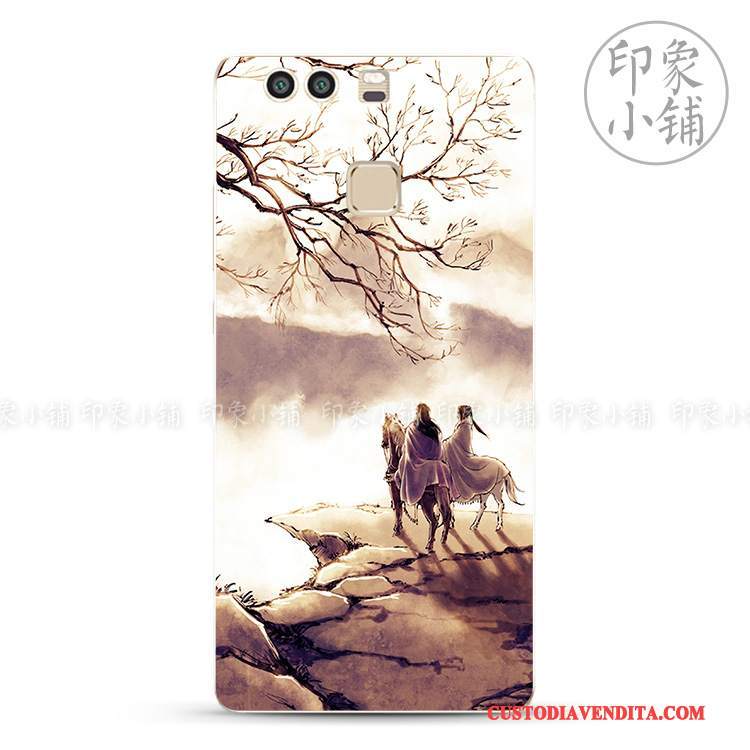 Custodia Huawei P9 Plus Vintage Dipinti A Mano Fresco, Cover Huawei P9 Plus Protezione Blu Semplici