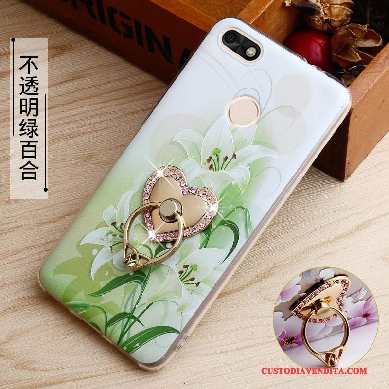 Custodia Huawei Y6 Pro 2017 Goffratura Telefono Rosa, Cover Huawei Y6 Pro 2017 Protezione Trasparente