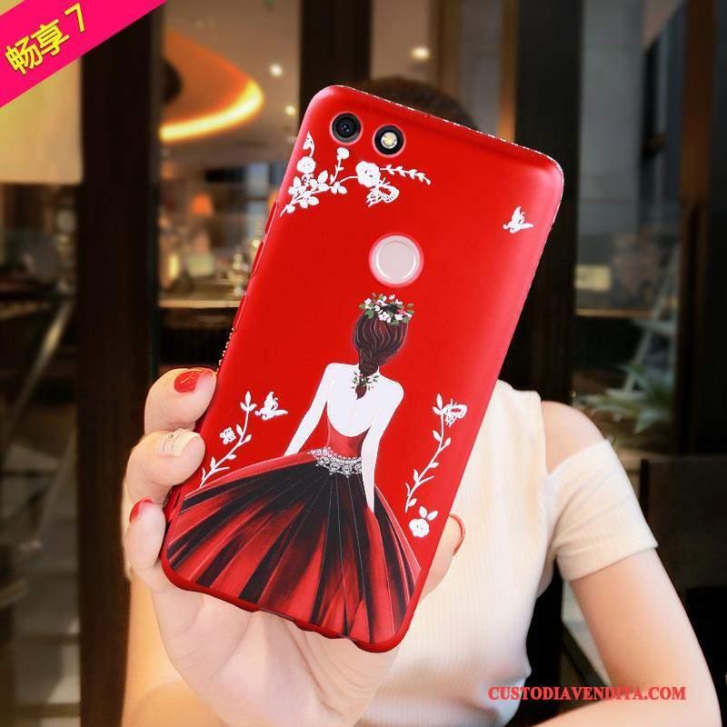 Custodia Huawei Y6 Pro 2017 Silicone Telefono Di Personalità, Cover Huawei Y6 Pro 2017 Colore Morbido Rosso