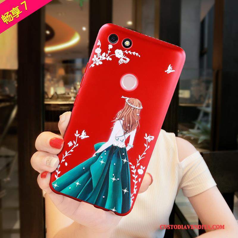 Custodia Huawei Y6 Pro 2017 Silicone Telefono Di Personalità, Cover Huawei Y6 Pro 2017 Colore Morbido Rosso