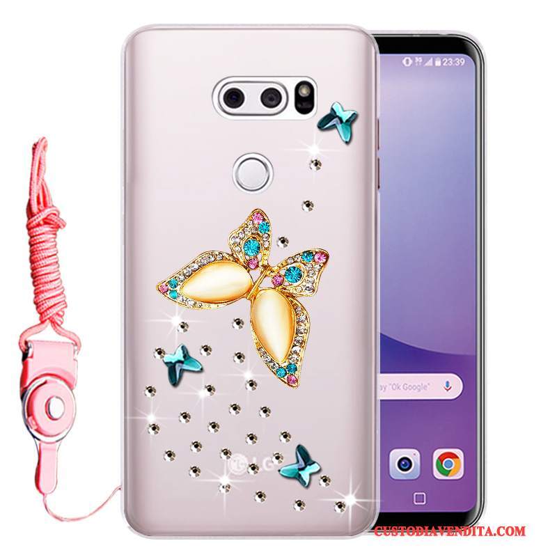 Custodia Lg V30 Strass Anti-caduta Rosa, Cover Lg V30 Protezione Morbidotelefono