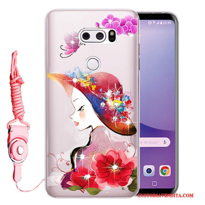 Custodia Lg V30 Strass Anti-caduta Rosa, Cover Lg V30 Protezione Morbidotelefono