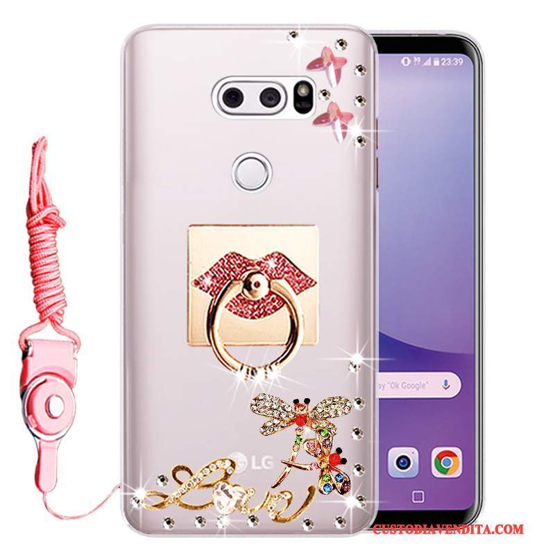 Custodia Lg V30 Strass Anti-caduta Rosa, Cover Lg V30 Protezione Morbidotelefono