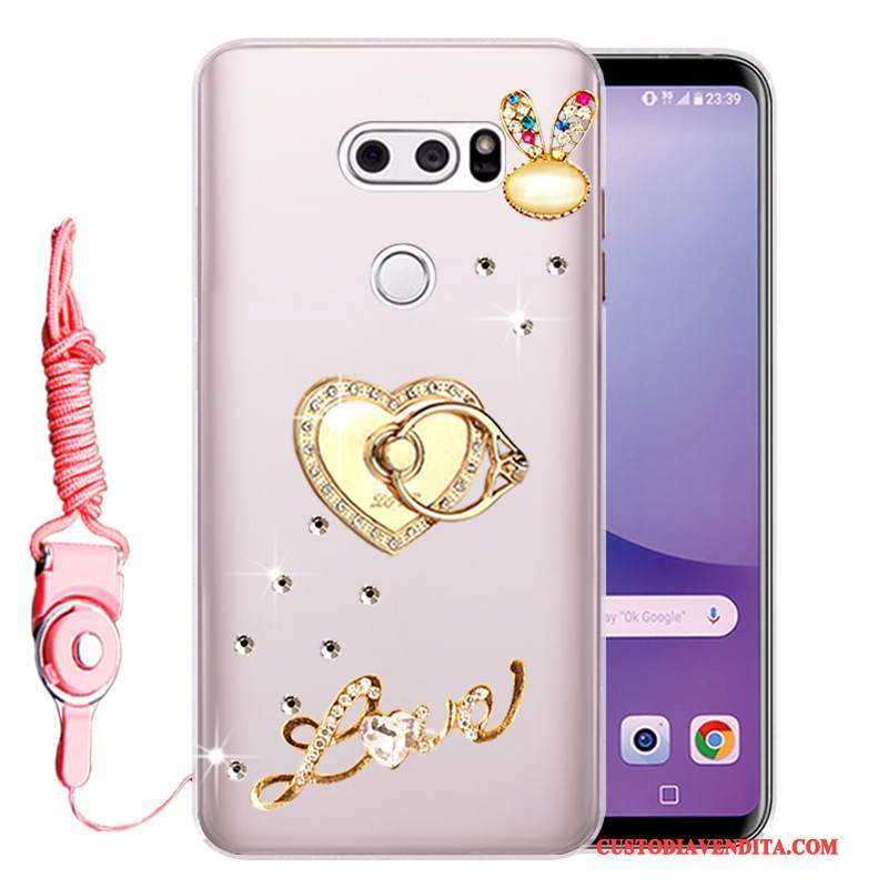 Custodia Lg V30 Strass Anti-caduta Rosa, Cover Lg V30 Protezione Morbidotelefono