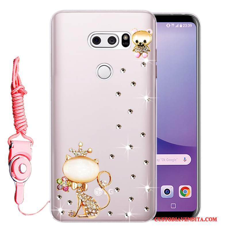 Custodia Lg V30 Strass Anti-caduta Rosa, Cover Lg V30 Protezione Morbidotelefono