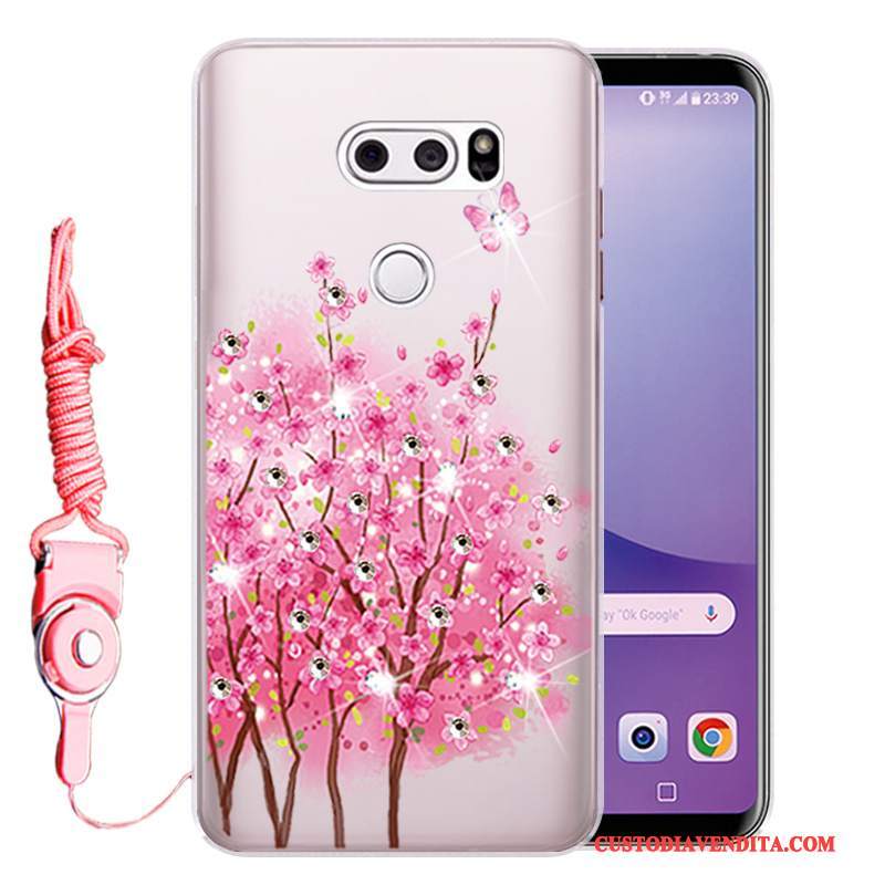 Custodia Lg V30 Strass Anti-caduta Rosa, Cover Lg V30 Protezione Morbidotelefono