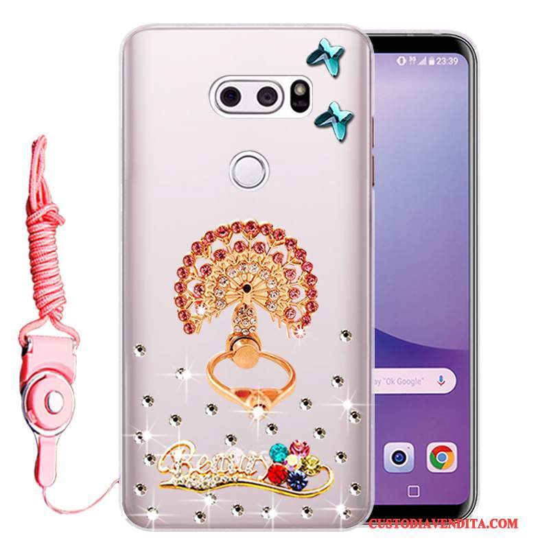 Custodia Lg V30 Strass Anti-caduta Rosa, Cover Lg V30 Protezione Morbidotelefono