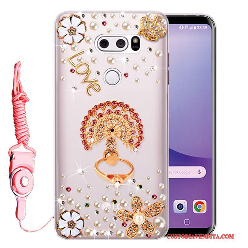 Custodia Lg V30 Strass Anti-caduta Rosa, Cover Lg V30 Protezione Morbidotelefono