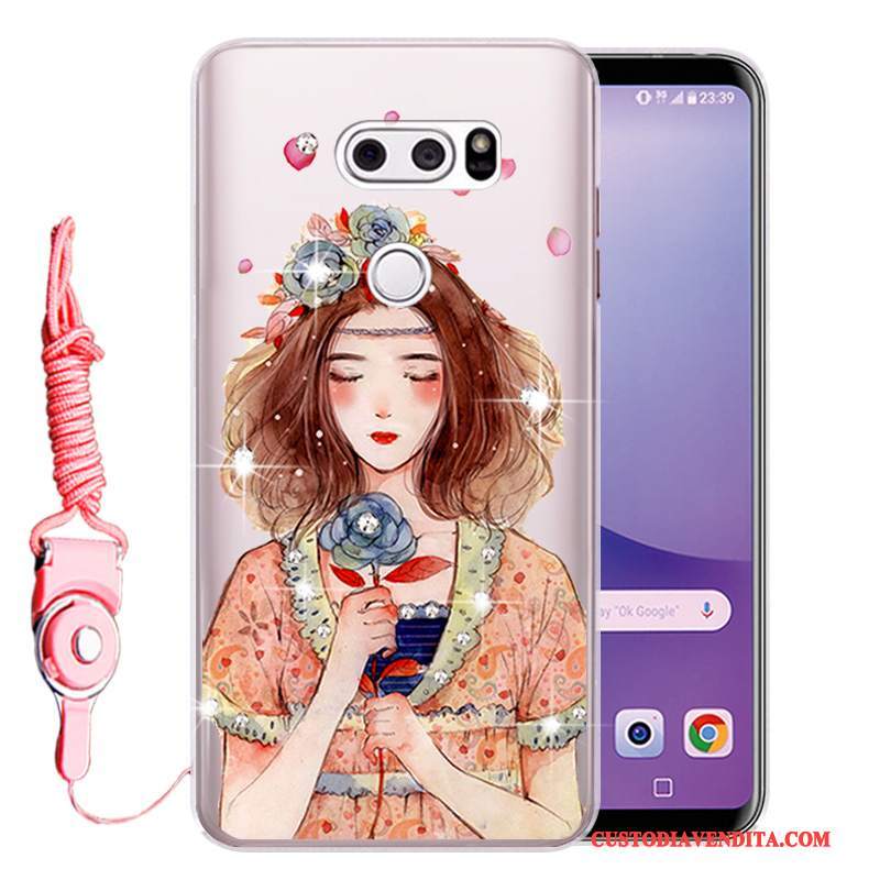Custodia Lg V30 Strass Anti-caduta Rosa, Cover Lg V30 Protezione Morbidotelefono