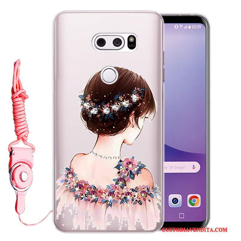Custodia Lg V30 Strass Anti-caduta Rosa, Cover Lg V30 Protezione Morbidotelefono