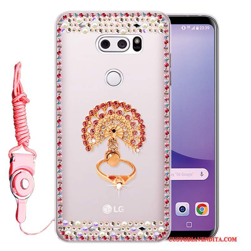 Custodia Lg V30 Strass Anti-caduta Rosa, Cover Lg V30 Protezione Morbidotelefono