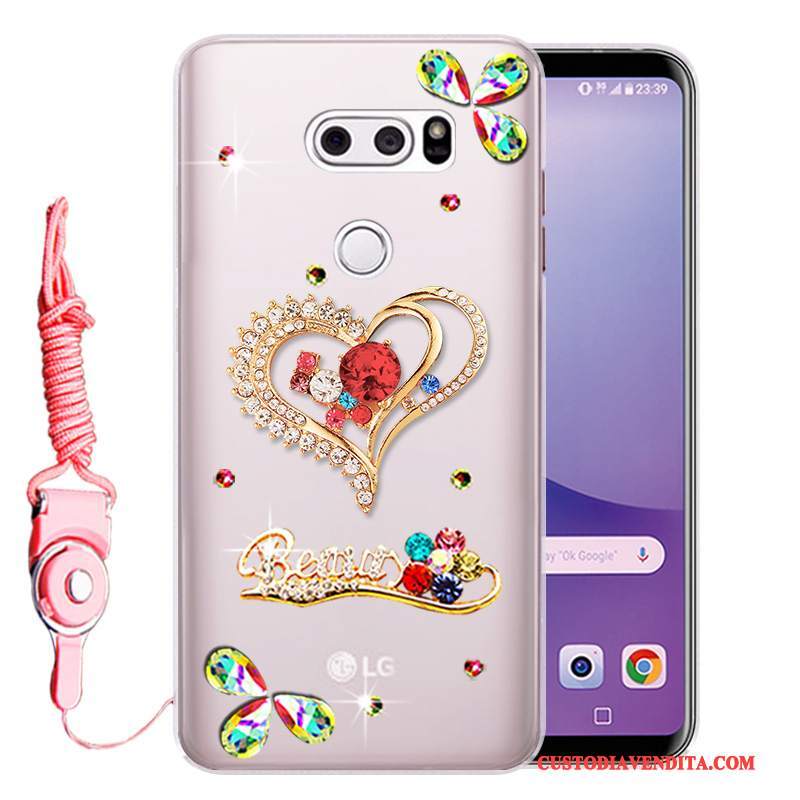 Custodia Lg V30 Strass Anti-caduta Rosa, Cover Lg V30 Protezione Morbidotelefono