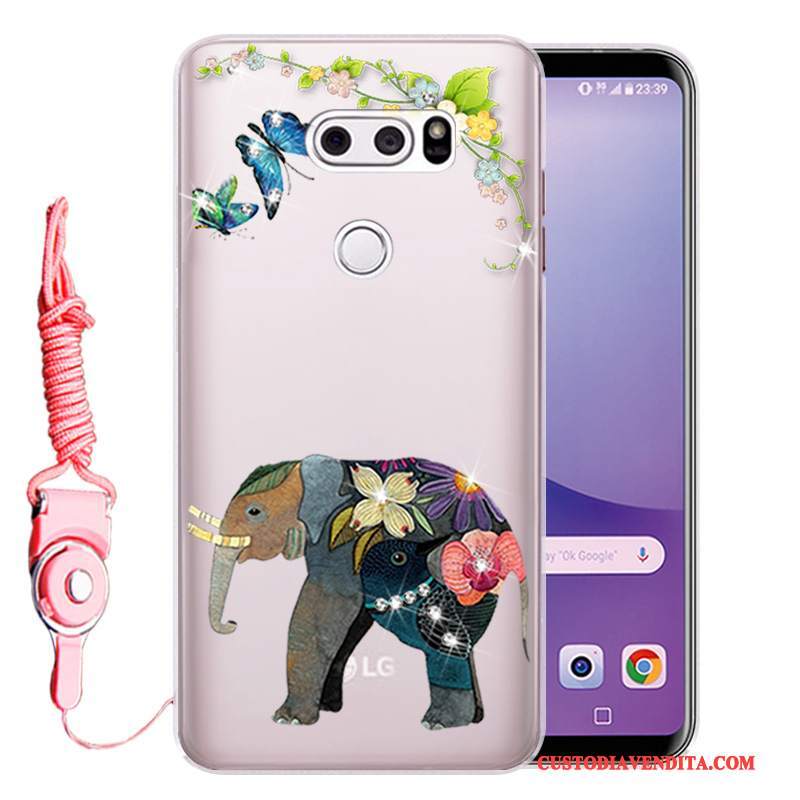 Custodia Lg V30 Strass Anti-caduta Rosa, Cover Lg V30 Protezione Morbidotelefono