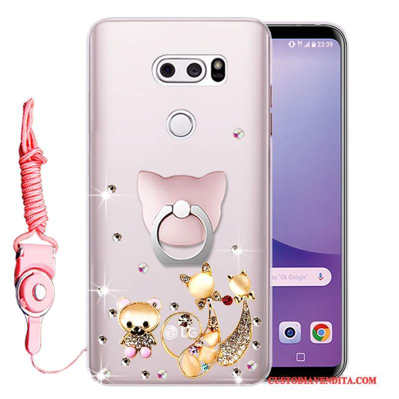Custodia Lg V30 Strass Anti-caduta Rosa, Cover Lg V30 Protezione Morbidotelefono