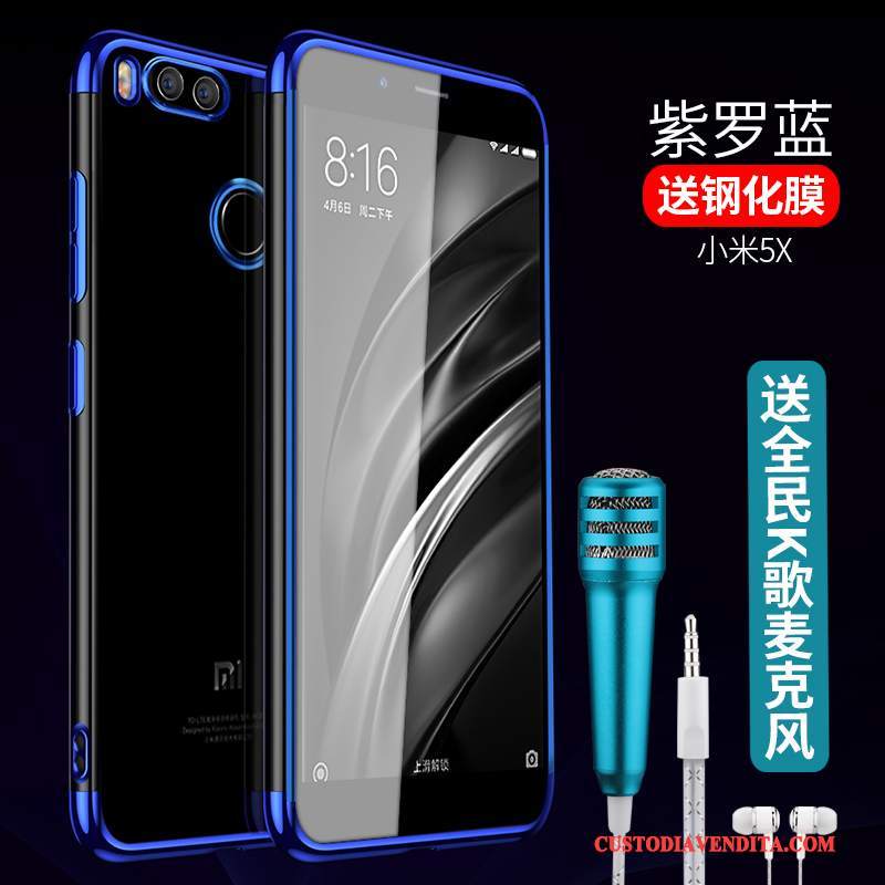 Custodia Mi 5x Silicone Blu Trasparente, Cover Mi 5x Protezione Morbidotelefono