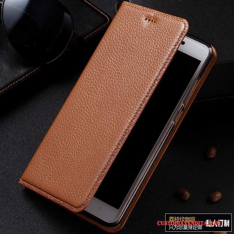 Custodia Mi Note Protezione Piccola Litchi, Cover Mi Note Pelle Telefono Rosso