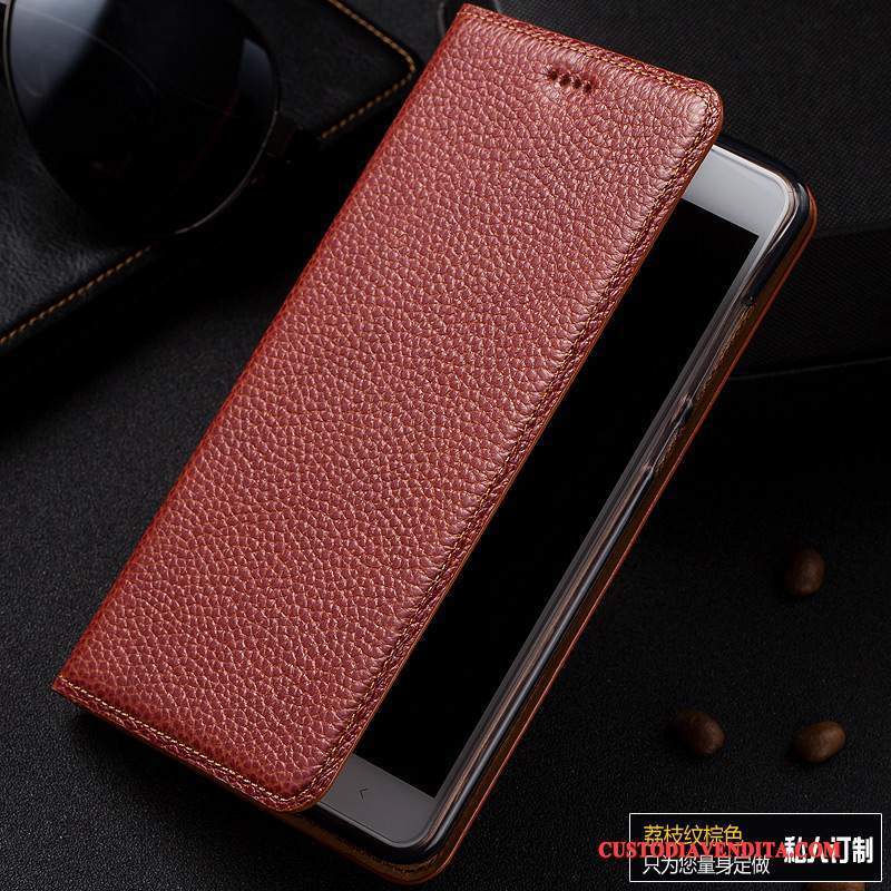 Custodia Mi Note Protezione Piccola Litchi, Cover Mi Note Pelle Telefono Rosso