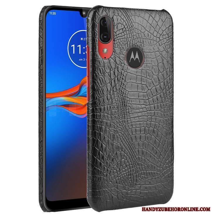 Custodia Moto E6 Plus Pelle Difficile Tendenza, Cover Moto E6 Plus Protezione Nero Modello Coccodrillo