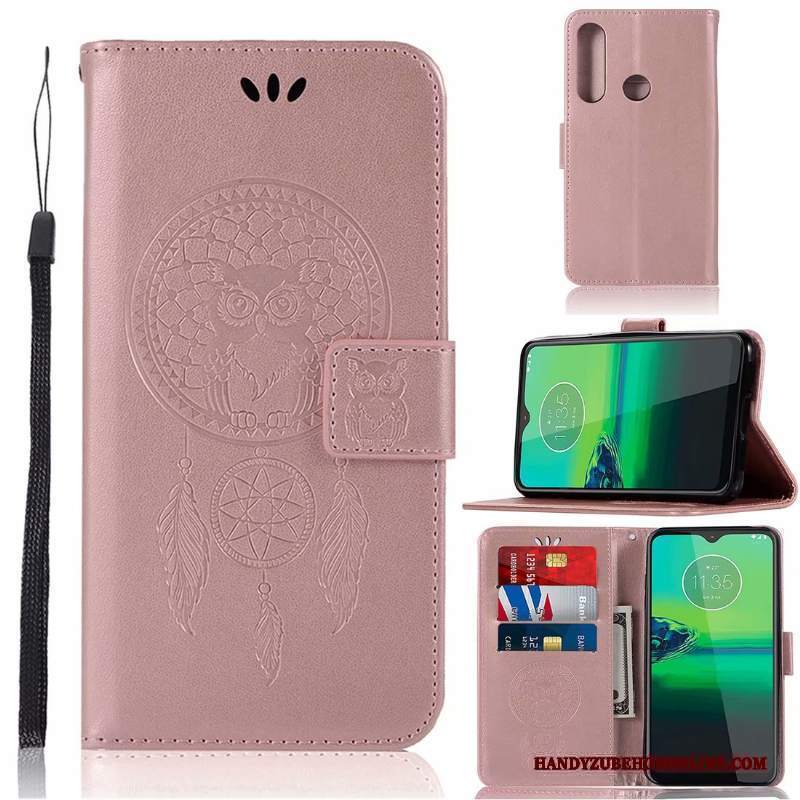 Custodia Moto G8 Plus Pelle Rosa Anti-caduta, Cover Moto G8 Plus Protezione Modello Carta