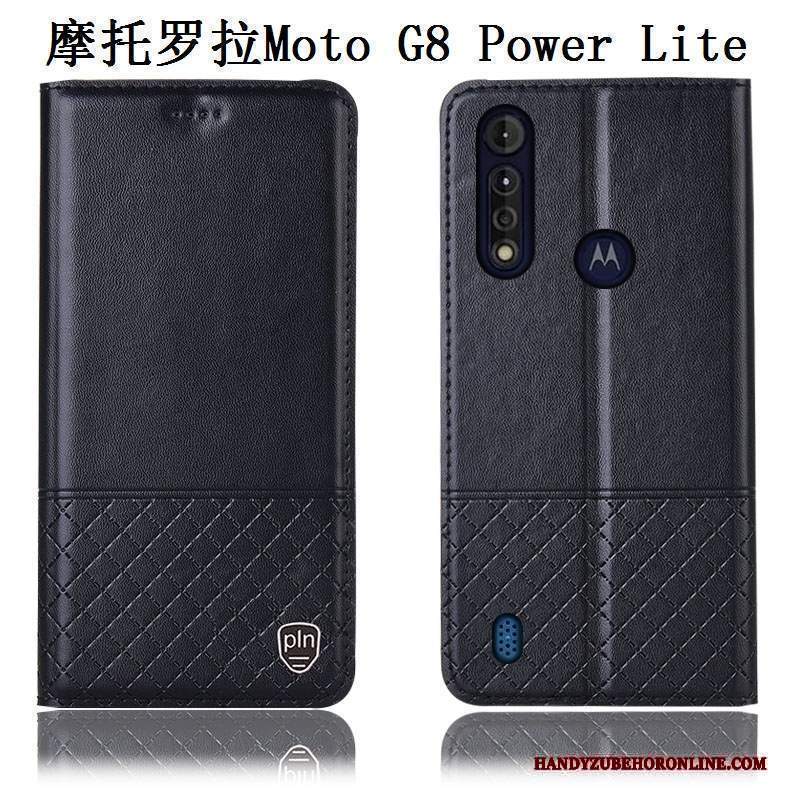 Custodia Moto G8 Power Lite Pelle Blu Anti-caduta, Cover Moto G8 Power Lite Protezione Telefono Tutto Incluso