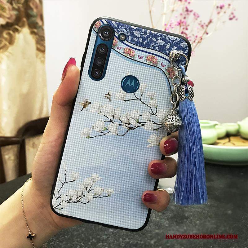 Custodia Moto G8 Power Vintage Rosa Ornamenti Appesi, Cover Moto G8 Power Protezione Vento Nappa