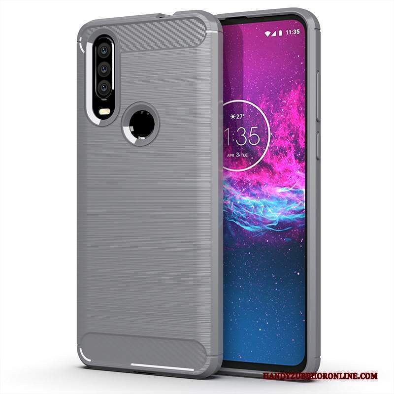 Custodia Motorola One Action Silicone Seta Anti-caduta, Cover Motorola One Action Protezione Rosso Morbido