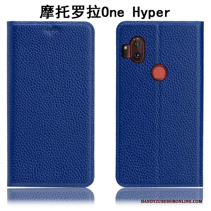 Custodia Motorola One Hyper Protezione Modello Litchi, Cover Motorola One Hyper Pelle Anti-caduta Giallo